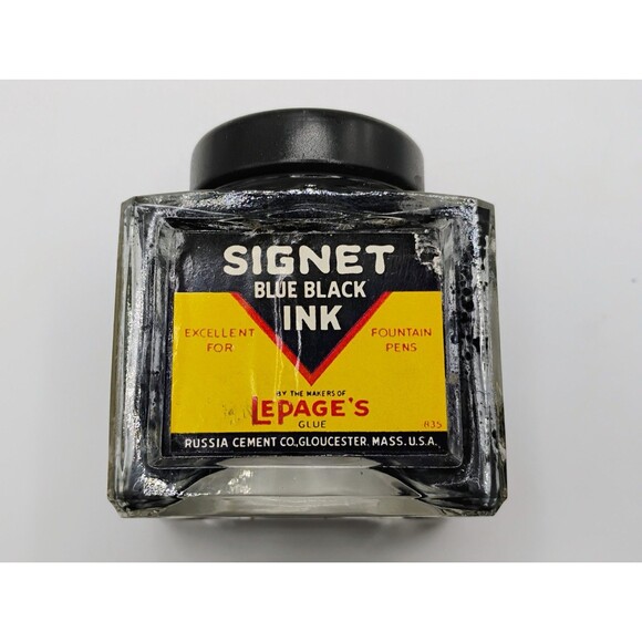 Vintage Russia Cement Co. Signet Blue Black Ink Glass Bottle & Cap 1940's EMPTY - Picture 7 of 7
